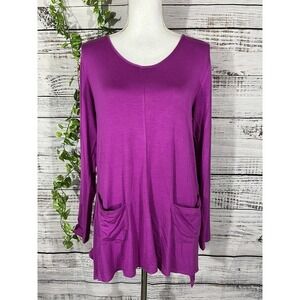 Anthony Originals Blouse Top size Small Purple Jersey Artzy Lagenlook Stretch